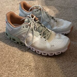 On Cloud Running Women's White and Tan Running Shoes